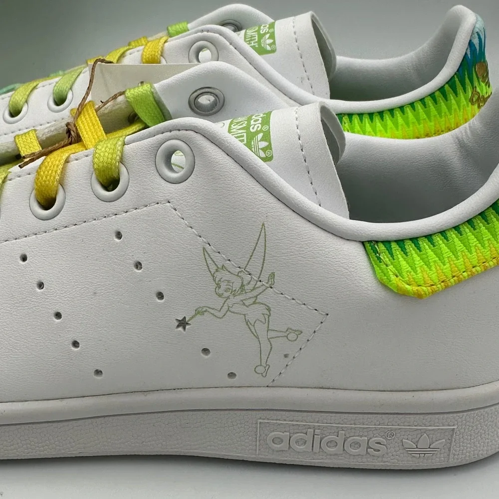Adidas Stan Smith J FX5998 Kids Disney Tinkerbell White Rainbow Lace Shoes Sz‎ 5